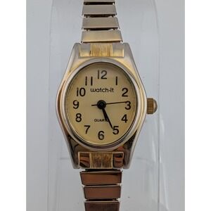 Vintage Watch-It Watch Women 18mm Case Gold Stretch Band- New Battery